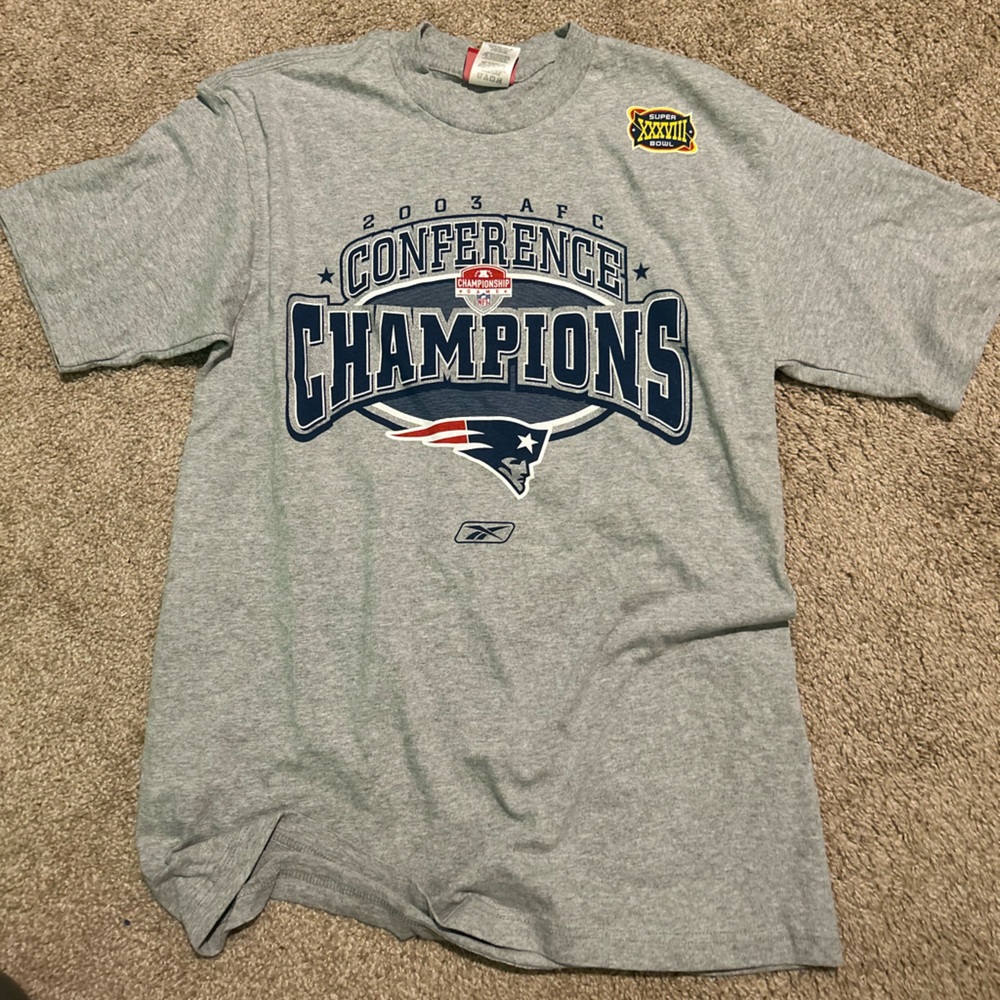 Patriots Conference Championship 2003 Reebok Gray T-Shirt with Red Tag
